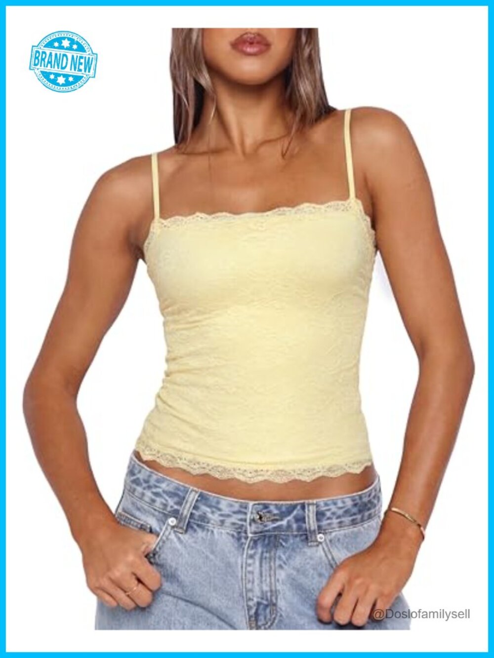 Lace Camisole Tank Top Double Lined Built-In Bra Adjustable Straps